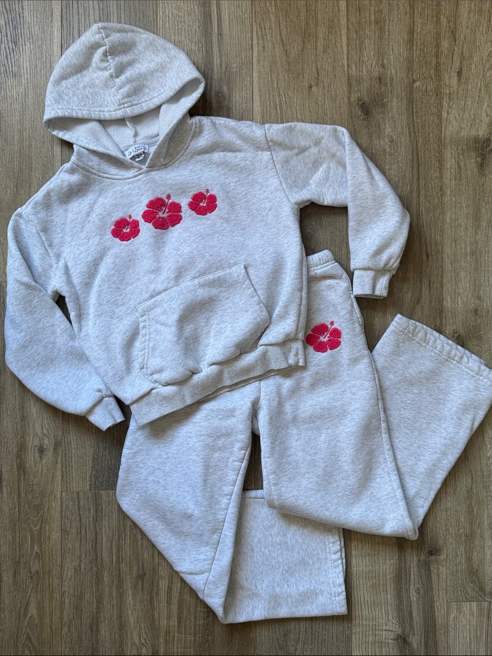 Liv & Lottie Girl Warm White/Gray Hoodie & Sweatpants Set Wide Leg Size 10/12